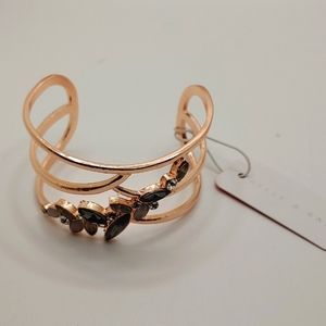 Kelly & Kate Gold cuff with Leaves vine and stone studded marquis bracelet